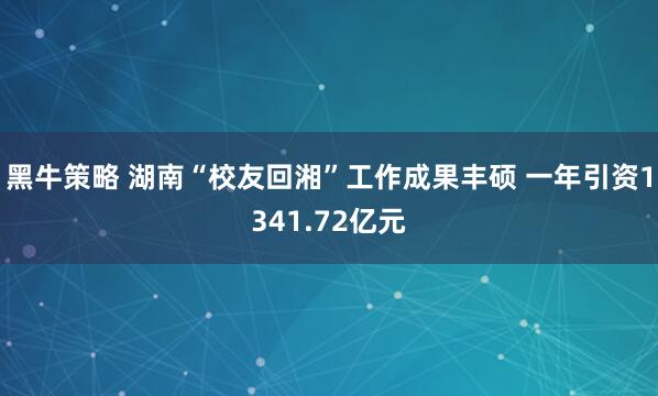 黑牛策略 湖南“校友回湘”工作成果丰硕 一年引资1341.72亿元